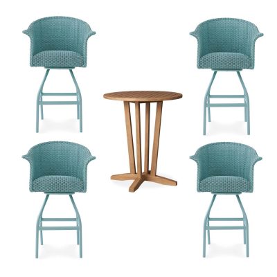 Timeless View 5 Pc Wicker Bar Set W/Bar Stools in Sea Glass By Lakeview