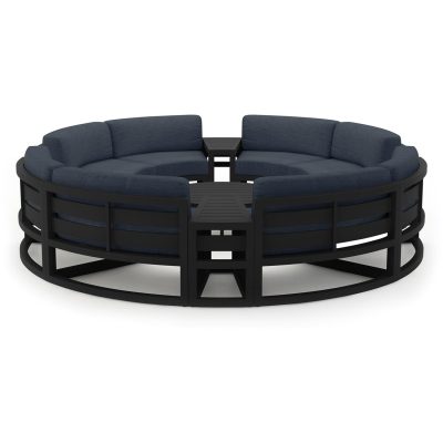 Misty Cove 7 Pc Aluminum Curve Loveseat Set in Black W/ Spectrum Indigo Cushions By Lakeview