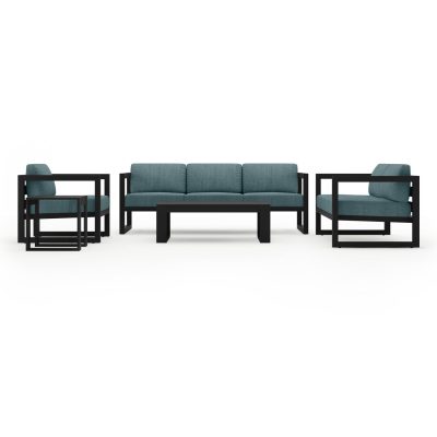 Misty Cove 5 Pc Aluminum Sofa Set in Black W/ Cast Lagoon Cushions By Lakeview