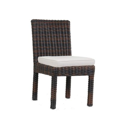 Montecito Wicker Patio Dining Side Chair W/ Sunbrella Canvas Flax Cushion By Sunset West