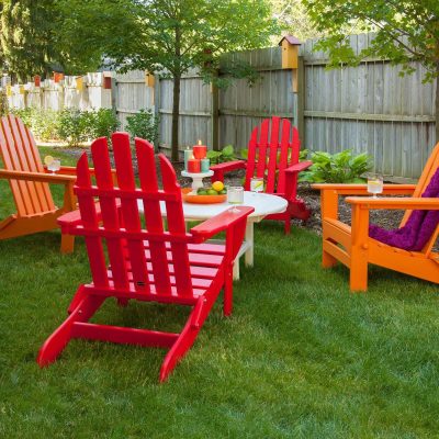 POLYWOOD Classic Folding Adirondack 5-Piece Conversation Group – Sunset Red / Tangerine