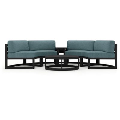 Misty Cove 4 Pc Aluminum Curve Loveseat Set in Black W/ Cast Lagoon Cushions By Lakeview