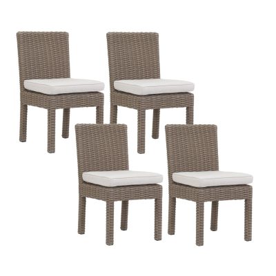 Coronado 4 Piece Wicker Patio Dining Side Chair Set W/ Sunbrella Canvas Flax Cushions By Sunset West