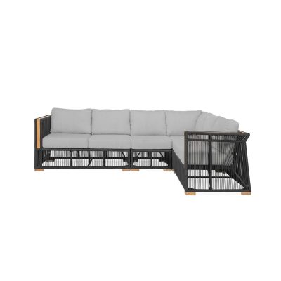 Breeze 4 Piece Olefin Rope & Teak Patio Sectional in Charcoal/Granite By Teak + Table