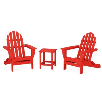 POLYWOOD Classic Folding Adirondack 3-Piece Set W/ Long Island 18-Inch Side Table – Sunset Red