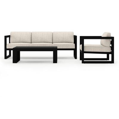 Misty Cove 3 Pc Aluminum Sofa Set in Black W/ Cast Silver Cushions & Portal Coffee Table By Lakeview