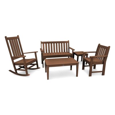 POLYWOOD Vineyard 5-Piece Bench & Rocking Chair Set – Teak