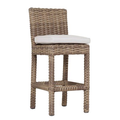 Sunset West Havana Resin Wicker Patio Counter Stool W/ Sunbrella Canvas Flax Cushions