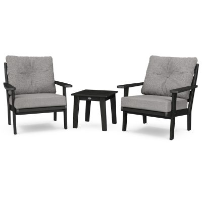 POLYWOOD Lakeside 3-Piece Deep Seating Chair Set – Black / Grey Mist