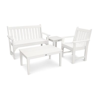 POLYWOOD Vineyard 4-Piece Bench Seating Set – White