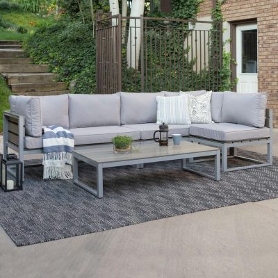 Ultimate Patio Resort Bay 4 Piece Aluminum Patio Sectional Set W/ Gray Cushions