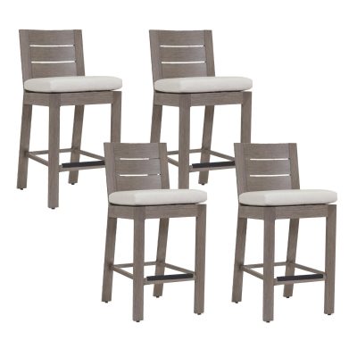 Laguna 4 Piece Aluminum Counter Height Bar Stool Set W/ Sunbrella Canvas Flax Cushions By Sunset West