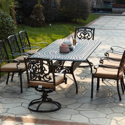 Darlee Santa Barbara 9 Piece Cast Aluminum Patio Dining Set W/ 92 X 42 Inch Rectangular Table & Sesame Cushions