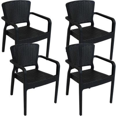 Ultimate Patio Pelican Hill Plastic Stackable Arm Chair – Set of 4 – Black