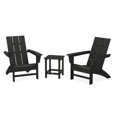 POLYWOOD Modern 3-Piece Adirondack Set w/ Long Island 18-Inch Side Table – Black