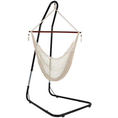 Ultimate Patio Extra Large Hanging Cabo Hammock Chair w/ Adjustable Chair Stand – Cream