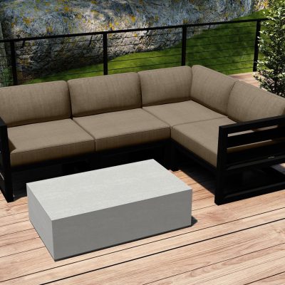 Misty Cove 5 Pc Aluminum Sectional Set in Black W/ Heather Beige Cushions & Long Coffee Table By Lakeview