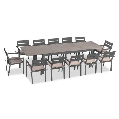 Calm Bay 13 Pc Extendable Dining Set in Slate/Barnwood/Canvas Flax by Lakeview