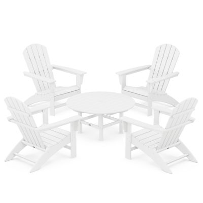 POLYWOOD Nautical 5-Piece Adirondack Chair Conversation Set – White