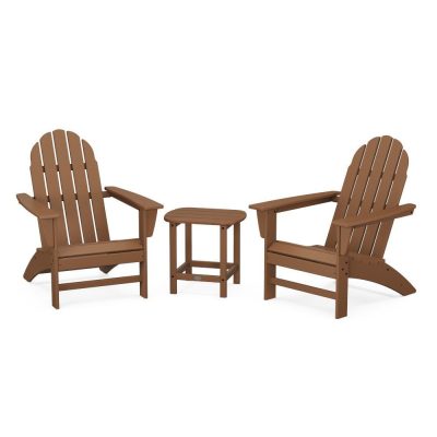 POLYWOOD Vineyard 3-Piece Adirondack Set w/ South Beach 18-Inch Side Table – Teak