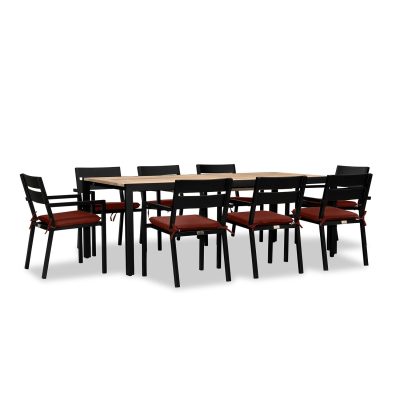 Calm Bay Communal 9 Pc Extendable Reclaimed Teak Dining Set in Black/Canvas Henna by Lakeview