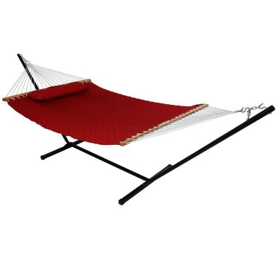 Ultimate Patio Quilted Double Hammock w/ Stand & Pillow – Red