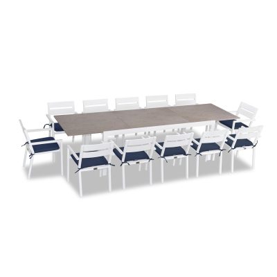 Calm Bay 13 Pc Extendable Dining Set in White/Barnwood/Spectrum Indigo by Lakeview