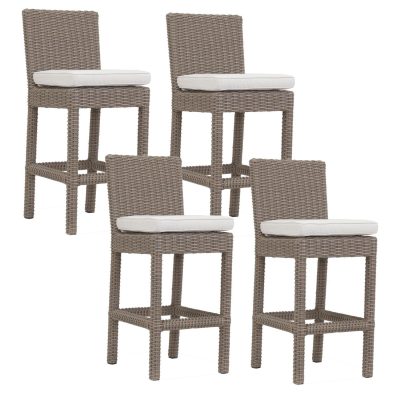 Coronado 4 Piece Wicker Patio Bar Stool Set W/ Sunbrella Canvas Flax Cushions By Sunset West