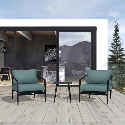 Midnight Cove 3 Pc Aluminum Club Chair Seating Set in Black/Carbon/Cast Lagoon By Lakeview Outdoor Designs