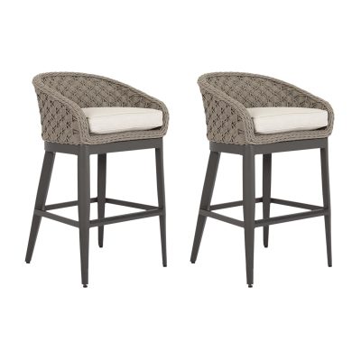 Sunset West Marbella 2 Piece Rope & Aluminum Patio Barstool Set W/ Sunbrella Echo Ash Cushions