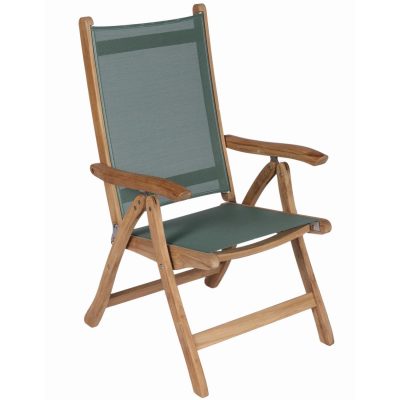 Florida Reclining & Folding Teak Patio Dining Arm Chair W/ Moss Sling By Royal Teak Collection