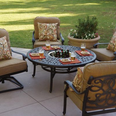 Darlee Santa Monica 5 Pc Conversation Set W/ Cushions & 52 Inch Round Ice Bucket Tea Table