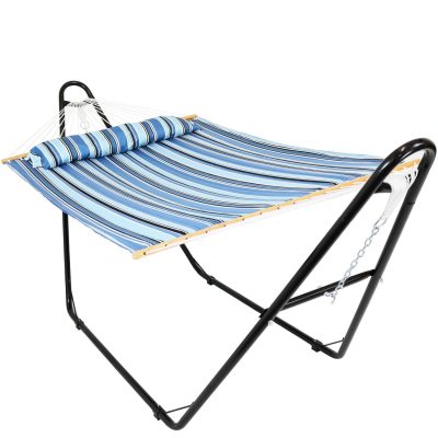 Ultimate Patio Quilted Double Hammock w/ Universal Multi-Use Stand & Pillow – Misty Beach