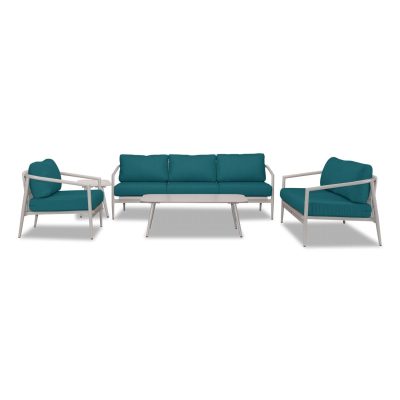 Midnight Cove 5 Pc Aluminum Sofa Seating Set in Urban Stone/Carrera/Spectrum Peacock By Lakeview Outdoor Designs