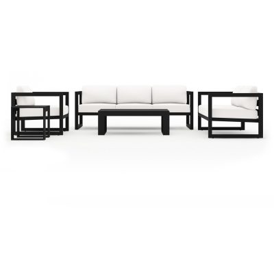 Misty Cove 5 Pc Aluminum Sofa Set in Black W/ Canvas Natural Cushions By Lakeview