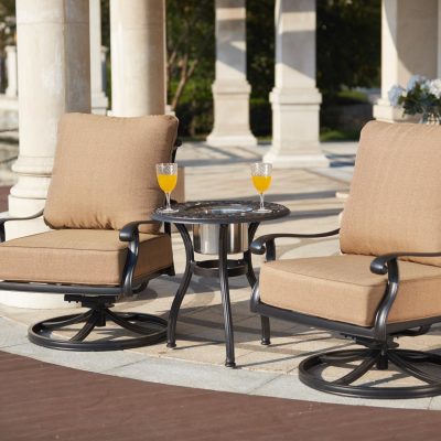 Capri 3 Piece Cast Aluminum Patio Conversation Set W/ Ice Bucket Insert By Darlee