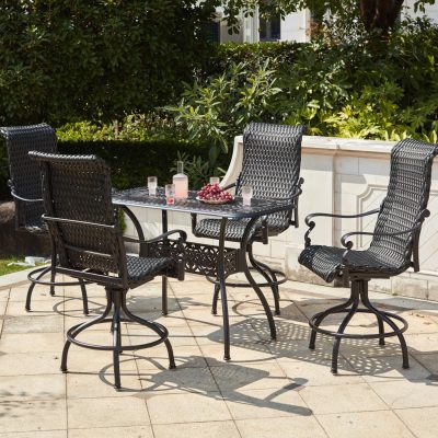 Darlee Victoria 5 Piece Resin Wicker Patio Counter Height Bar Set W/ 52 X 26 Rectangular Table