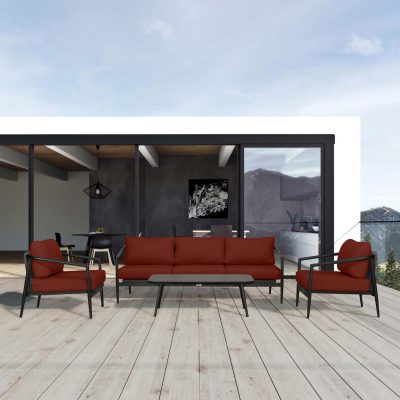 Midnight Cove 4 Pc Aluminum Sofa Seating Set in Black/Carbon/Canvas Henna By Lakeview Outdoor Designs