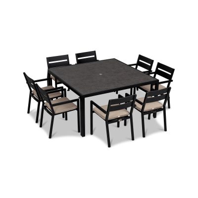 Calm Bay 9 Pc Square Dining Set in Black/Canvas Flax by Lakeview