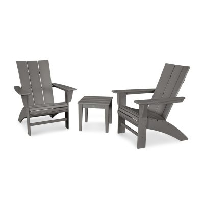 POLYWOOD Modern 3-Piece Curveback Adirondack Set – Slate Grey