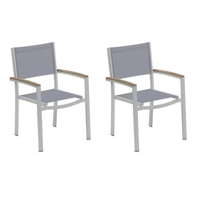 Travira 2 Pc Composite Sling & Aluminum Dining Chair W/ Vintage Tekwood Arm Caps in Flint/Slate By Oxford Garden
