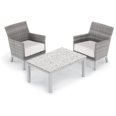 Argento 3 Piece Wicker Patio Conversation Set W/ Lite-Core Ash Coffee Table & Eggshell White Cushions By Oxford Garden