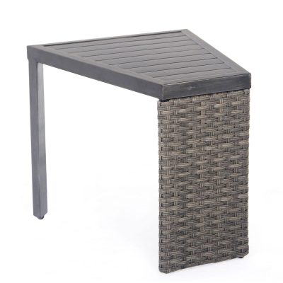 Lakeview West Brook Fully Woven Wedge Shaped Side Table in Aluminum W/ Slatted Top by Barcalounger