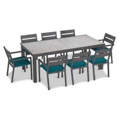 Calm Bay 9 Pc Extendable Dining Set in Slate/Concrete/Spectrum Peacock by Lakeview