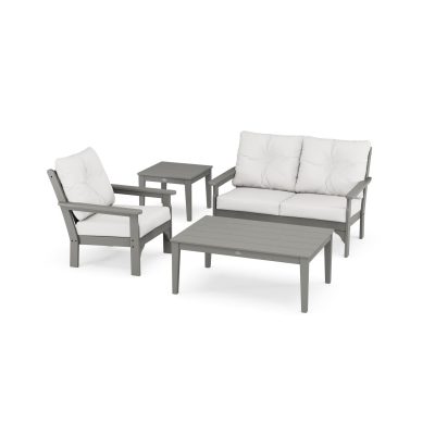 POLYWOOD Vineyard 4-Piece Deep Seating Set – Slate Grey / Natural Linen