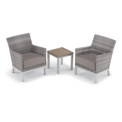 Argento 3 Piece Wicker Patio Conversation Set W/ Tekwood Vintage End Table & Stone Cushions By Oxford Garden