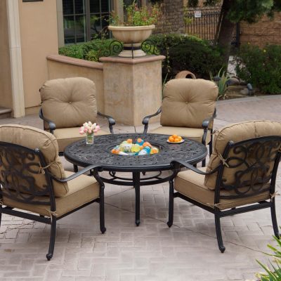 Darlee Santa Monica 5 Piece Cast Aluminum Patio Conversation Seating Set W/ Ice Bucket Insert & Sesame Cushions