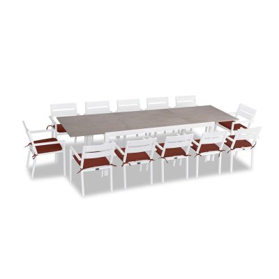 Calm Bay 13 Pc Extendable Dining Set in White/Barnwood/Canvas Henna by Lakeview