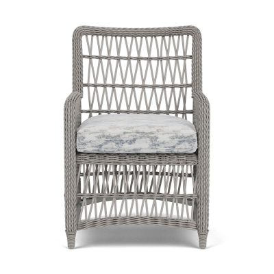 Mackinac Wicker Dining Arm Chair in Putty/Stratosphere Cloud By Lloyd Flanders