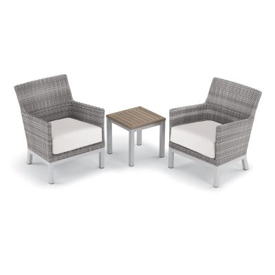 Argento 3 Piece Wicker Patio Conversation Set W/ Tekwood Vintage End Table & Eggshell White Cushions By Oxford Garden